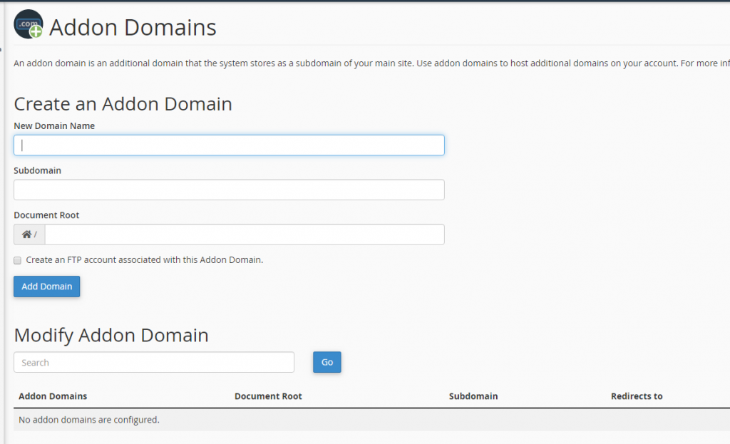 Create an addon domain in cPanel - Help | Buzinessware